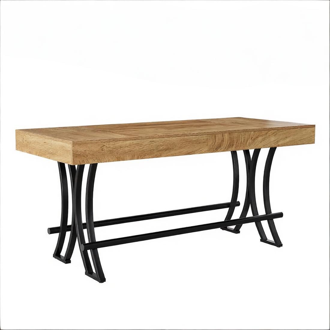 Tavolo da bar a isola da cucina, 160 x 70 cm, tavolo da pranzo industriale per 6-8 persone, altezza 90 cm, con poggiapiedi, effetto legno e metallo, nero/marrone
