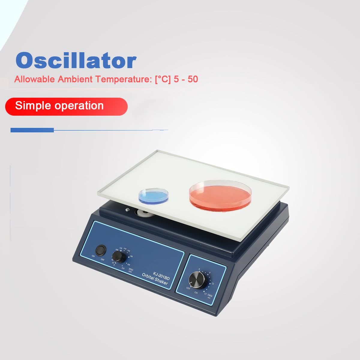 KJ-201BD Orbital Shaker, Einstellbare 20-210 RPM, Orbital Rotator Schüttler | zeitgesteuerte und kontinuierliche Modus, 10W Labor-Rotationsoszillator-Mischer für Chemisches & Biologisches