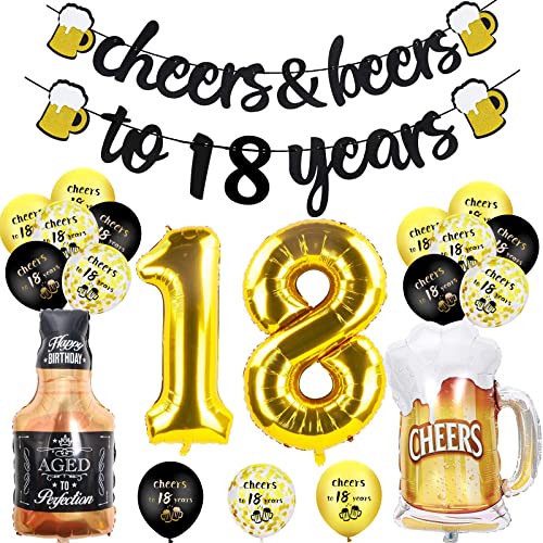 18. Geburtstag Junge, 18 Geburtstag Deko, Happy Birthday mit Jubel Banner,Nummer 18 Folienballons, Zeichen 18. Schwarz Gold Luftballons Konfetti Luftballons für Geburtstagsdeko 18 Mädchen Mann