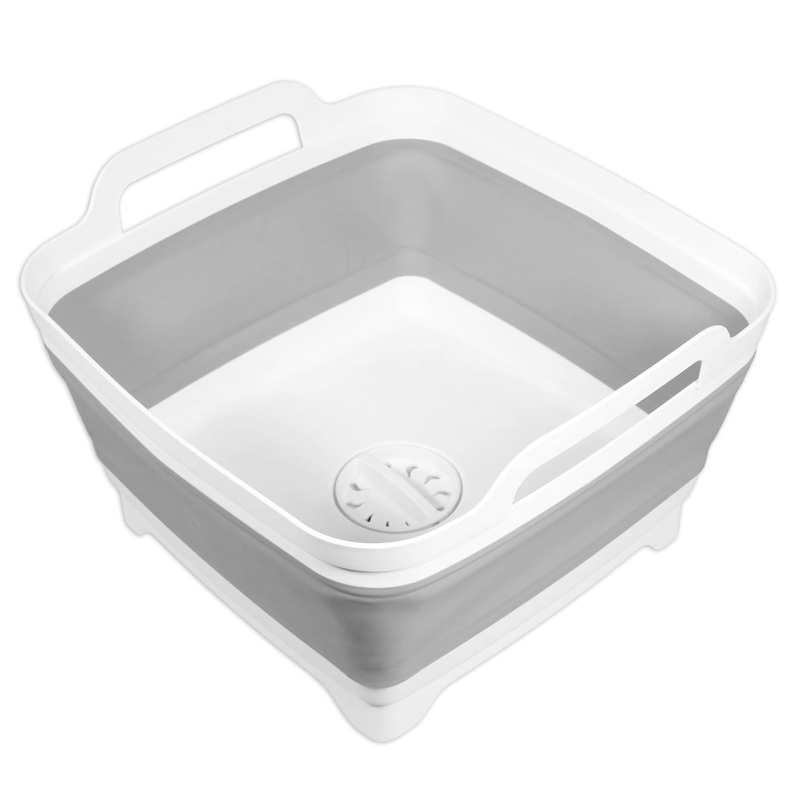 SPARES2GO Collapsible Washing Up Bowl with Draining Plug and Carry Handles Large 9L Capacity Foldable Portable Sink Basin Dishpan Tub