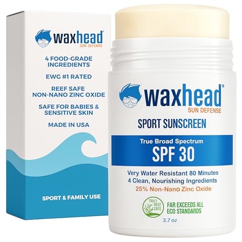 Waxhead Zinc Oxide Sunscreen Stick SPF 30, 4-Ingredient Mineral Sunscreen for Face & Body, EWG 1, Reef Safe Non-Nano, Baby & Kids Sensitive Skin, Water Resistant Sport Tattoo Sunblock, 3.7 oz