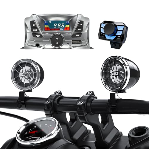 XPEVO Motorcycle Weatherproof Bluetooth Speakers Built-in Amplifier Motorcycle Handlebar Speakers w/FM Radio USB Micro SD AUX Compatible with Harley ATV Scooter 4-Wheeler Golf Cart Jet Ski