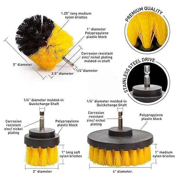 Image of Power Drill Scrubber Brush Kit for Bathroom, Tile & Grout Cleaning | Cleaning Brushes & Pads for Kitchen, Floor, Shower, Tub, Car | Attachment Set (Drill Not Included) (8PCS)
