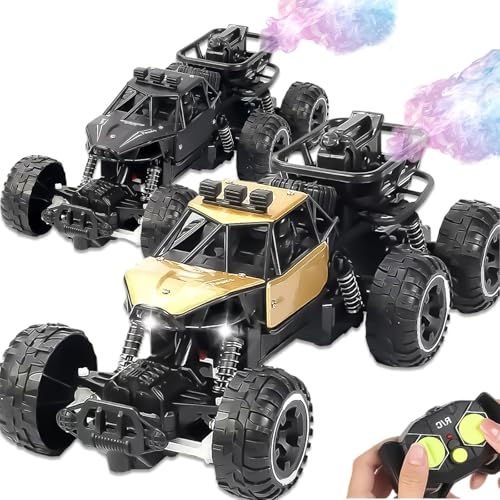 Utaseti Six-Wheel Alloy Rock-Climbing Rc Car, Rechargeable 4-Wheel Drive Mountain Off-Road Vehicle, All Terrains Vehicles with Shock Absorption, Non-Slip Tires, Sensitive Steering (Gold Black 2pcs)