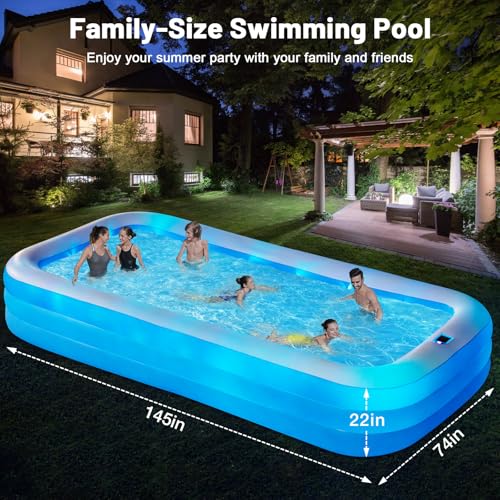 QIUJIN 145"x74"x22", Large Solar Inflatable Pool with Lights, Oversized Thickened Blow Up Pool for Adults, 7 Color Changed Family Swimming Pool for Backyard, Outdoor by QIUJIN - Image 3