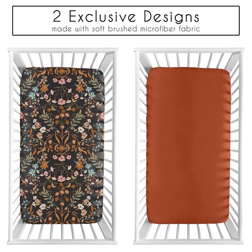Image of Sweet Jojo Designs 2-Piece Baby Crib Sheets Set (Black Wildflower Vintage Floral) for Girls, Infant Nursery, Toddler Room - Standard Size (Boho, Paisley, Bohemian, Cottagecore, Farmhouse, Garden)