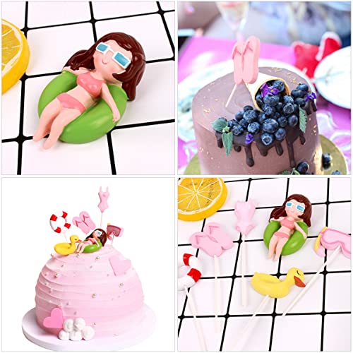 Adornos de pastel de playa para fiesta de verano con mini gafas de sol y chanclas 8