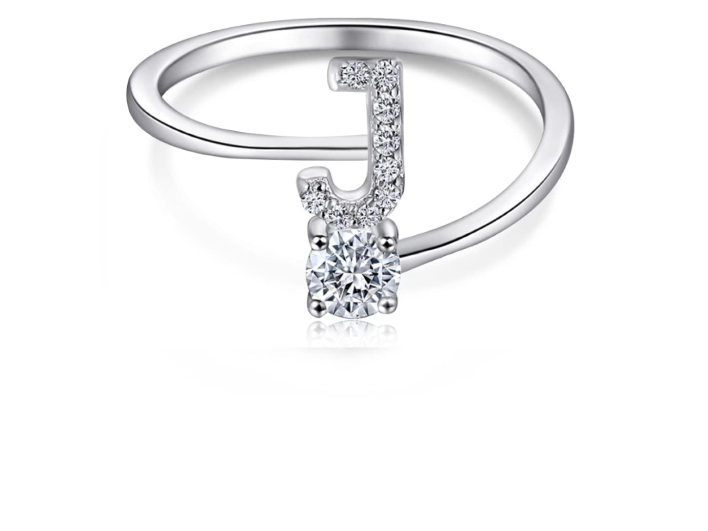 Sweet RoseS925 Sterling Silver Letter J Encrusted With Cubic Zirconia Size 8 Ring
