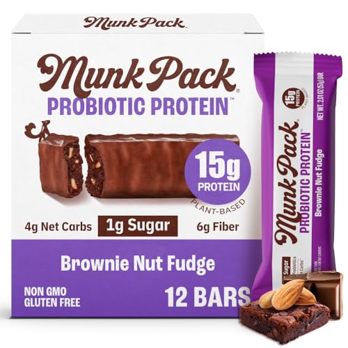 Munk Pack Brownie Nut Fudge Keto Protein Bars | 15g Protein, 1g Sugar, 4g Net Carbs | Vegan...