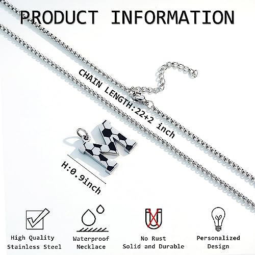 Initial A-Z Letter Soccer Necklace - Men's Stainless Steel Silver Box Chain, 22+2inch Personalized Soccer Gift2