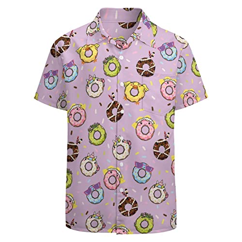 TNHU Donut Shirts Doughnut Button Down Shirts for Men Short Sleeve Party Shirts Summer Donut Hawaiian Shirt Soft Beach Shirt