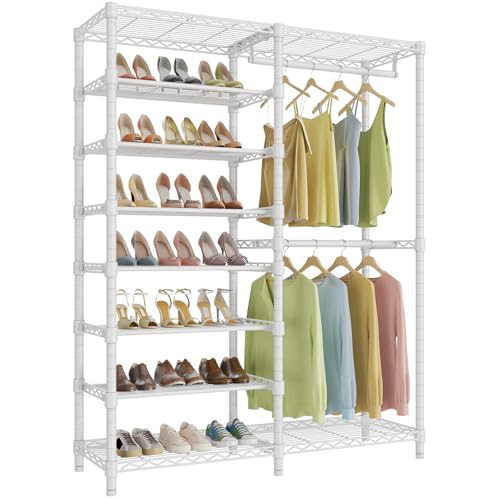 Image of VIPEK S2 8-Tier Shoe Rack with Hanging Rods, Heavy Duty Garment Rack, White