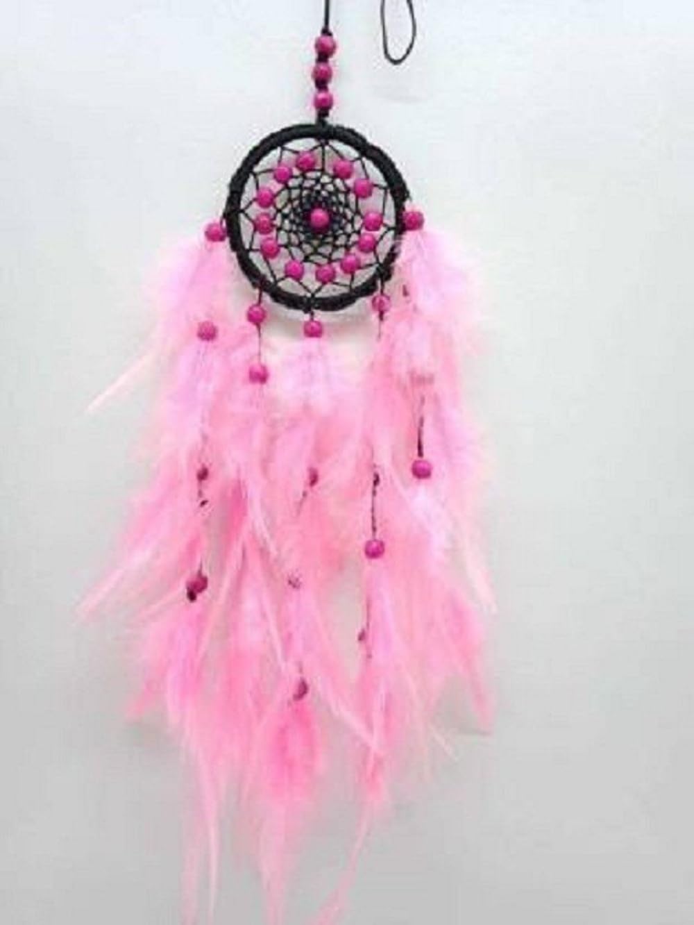 R Wall Hanging for Bedrooms Office BalconyPositive Energy Decorative Showpiece Feather, Aluminium, Nylon, Wood, Wool Windchime (21 inch, Pink) BZ_Dream Catcher Baby pinker-001-image-8