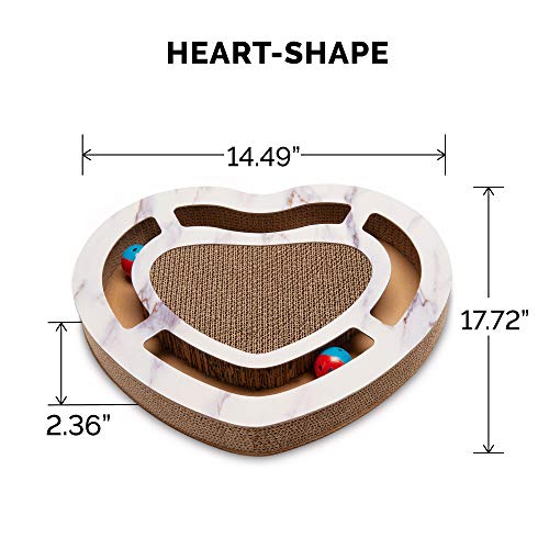 Furhaven Heart-Shaped Corrugated Cat Scratcher Busy Box Toy w/ Catnip - White Marble, One Size - Image 3