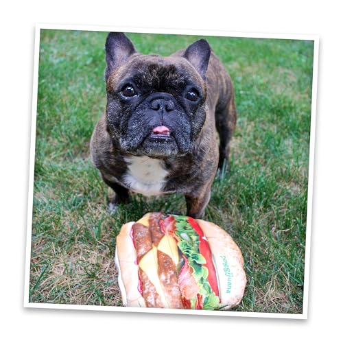 Image of Doggijuana Tuffer Chewer Dog Toy, Cheeseburger | Squeaky Refillable Toy | Squeaky plush dog toy with calming Juananip catnip inside; eases anxiety, stress & boredom; durable interactive chew toy