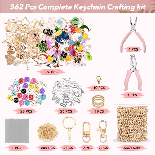 Image of YDURO 362Pcs Lip Gloss Keychain Making Kit, Including 16.4FT Extender Chain 128 Charms 14 Keychain Clips Jewelry Plier, Bag Charm Kit, Keychains Making Supplies for DIY Crafting