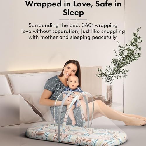 Image of StarAndDaisy Baby Carry Nest Combo Set for 0-12 Months | Baby Lounger, Bedding Nest & Mosquito Net | Soft Mattress with Side Cushions (Check Print)