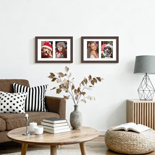 Image of DUENPY 6x9 Picture Frame Double 3.5x5 Collage Picture Frame Displays Two 3.5x5 inch Photos Collage Wall Decor Wall Hanging or Tabletop Walnut