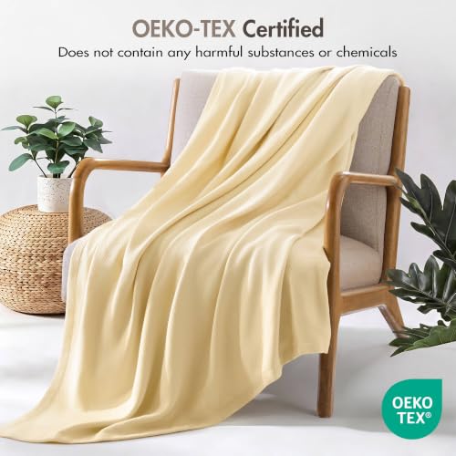 Image of Madison Park 100% Egyptian Cotton King Bed Blanket for Summer, Yellow | Cozy Soft Breathable Durable, Micro Herringbone Weave Casual, Lightweight Knit All Season Throw for Bed Couch, Sofa, OEKO TEX