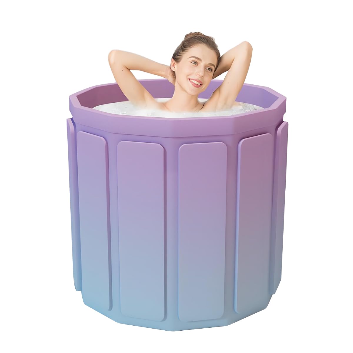 Portable Foldable Hot Tub for Adults, Insulated Soaking Bath Tub with Lid, Quick Setup Freestanding Spa for Indoor and Outdoor Use (Gradient Purple)