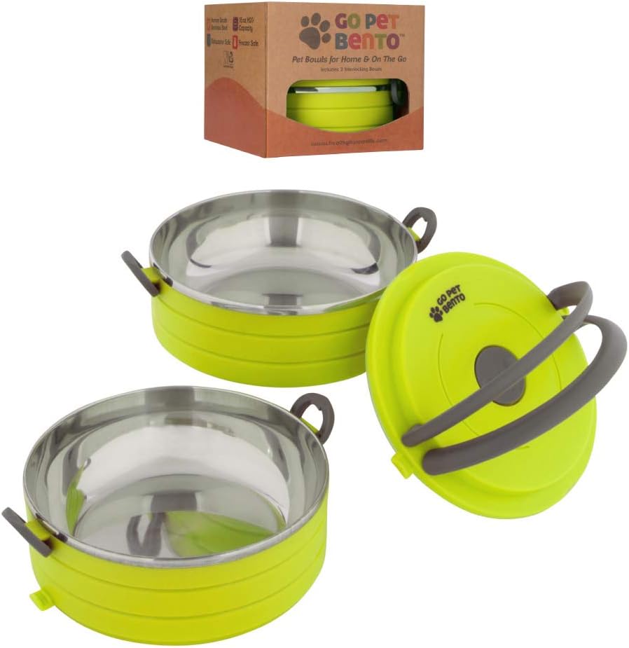 Healthy Human Travel Pet Bento Bowls – Human-Grade Stainless Steel & BPA-Free, Leak-Proof Water & Food Container Set for Dogs & Cats, 2-Pack Interlocking Bowls, Includes Spare Clips & Handle (Green) Healthy Human Travel Pet Bento Bowls – Human-Grade Stainless Steel & BPA-Free, Leak-Proof Water & Food Container Set for Dogs & Cats, 2-Pack Interlocking Bowls, Includes Spare Clips & Handle (Green)