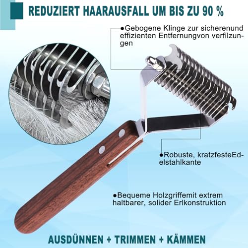 onebarleycorn Coat King Hundebürste und Katzenbürste Unterwolle , Trimmstriegel Hund Unterfellbürste 17+9 Doppelseitige Klingen Bürste Trimmmesser für Hunde und Katzen