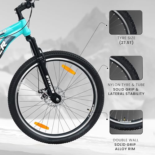 Image of Stryder 27.5T Krueger Mountain Cycle for Men & Women with Front Suspension and Dual Disc Brake | Single Speed Cycle - Ideal for 12+ Years (Frame: 18 Inches) (Black::Teal Green)