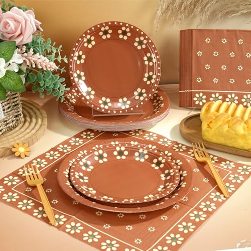 Image of 100 Pcs Cielito Lindo Plates Platos De Barro Mexicanos Mexican Party Plates and Napkin Set Mexican Fiesta Birthday Decoration Supplies Tableware Terracotta Flower Clay Pottery Party Favor Serves 25