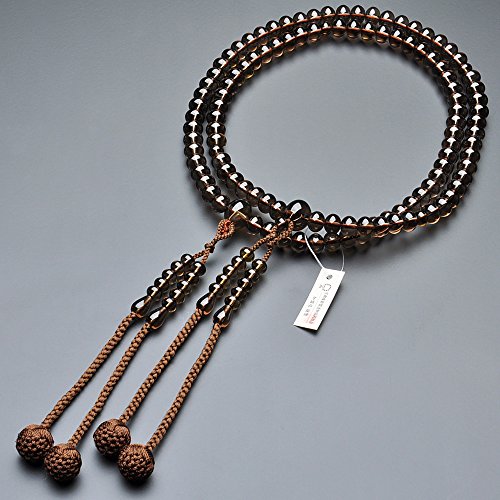 仏壇屋 滝田商店 数珠 真言宗 本式数珠 【男性用】茶水晶 みかん玉 尺3 正絹華梵天房◆京念珠・本連数珠・二輪数珠・振分・正式数珠【滝田商店発行 京念珠製造師製作証明書付】