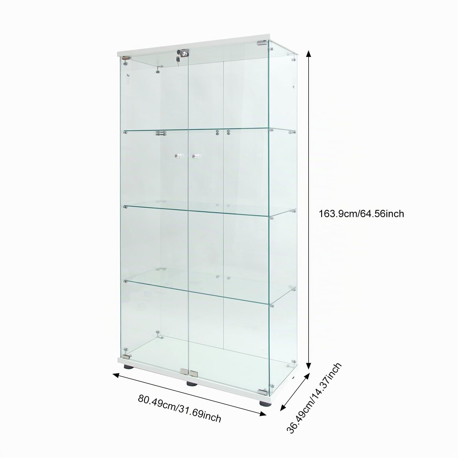 Vitrina con iluminación LED con puertas bloqueables, 4 estantes para modelos coleccionables y recuerdos, elegante vitrina blanca con respaldo de espejo.