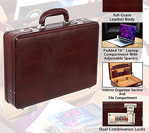 Leather Briefcase Attache Case for Men Full Grain Leather Briefcase Bag for Office Work Computer Attache Case DA Leather Villa Brown2