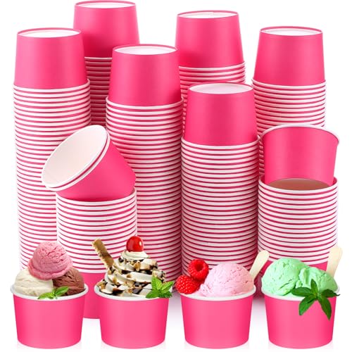 Image of Nuenen 300 Pcs 8 oz Summer Ice Cream Paper Cups Bulk Disposable Dessert Cups Solid Color Paper Dessert Bowls for Snack Sundae Spring Party Favors Ice Cream Bar Supplies (Rose Red)
