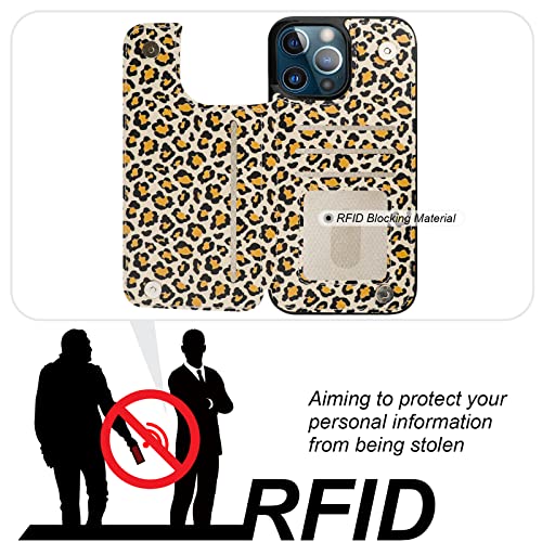 Image of HAOPINSH iPhone 13 Pro Max Wallet Case - Leopard Cheetah Pattern Flip Folio PU Leather Kickstand Card Slots Case, Double Magnetic Clasp, 6.7 inch