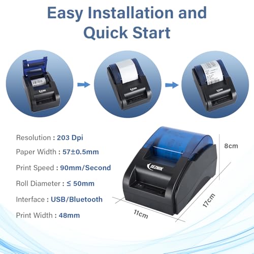 Image of SEZNIK Bluetooth+USB Receipt Printer 58 mm | Non Rechargable, Corded | Inkless Thermal | Mobile, Desktop Compatible (Receipt Printer - 2)