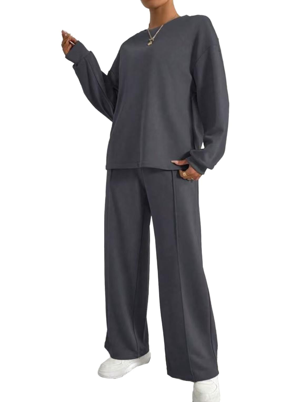 Abirfig Lounge Sets for Women, 2 Piece Set Outfit, Crewneck Sweatsuit and Pants