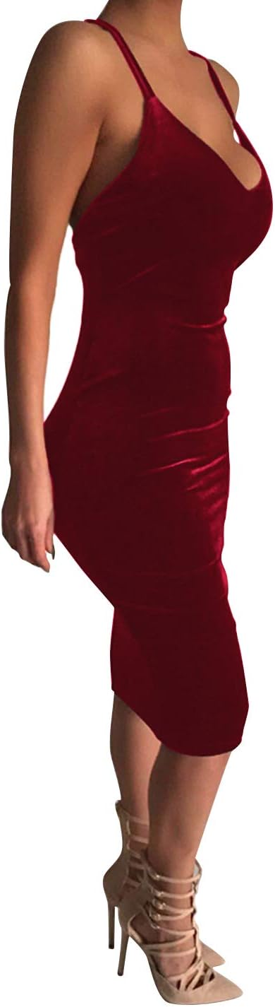 Women's Sleeveless Bodycon Midi Dress Velvet Club Bandage Dress - Image 2