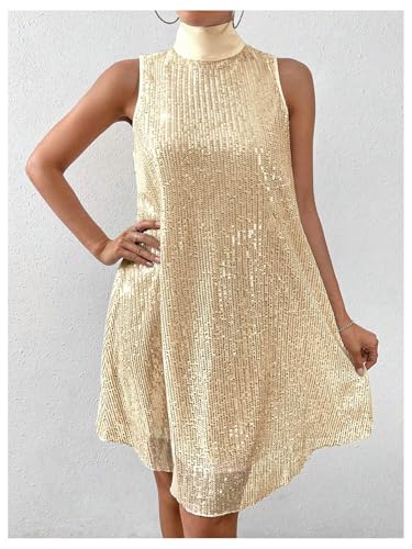 Image of Floerns Women's Sequin Sleeveless Tank High Neck Bow Shiny Party Dress