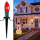 Christmas Pathway Lights Outdoor, 25.7 Feet C9 Lights with 20 Multicolor Bulbs and Stakes, Connectable Outdoor Christmas Decorations Outside Yard Walkway Sidewalk Holiday