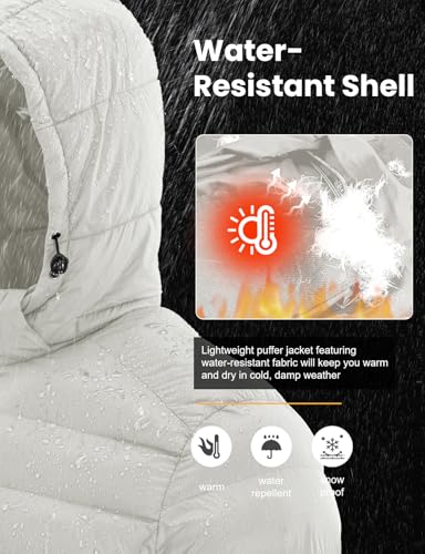 Image of TBMPOY Men's Lightweight Puffer Jackets Detachable Hood Water-Resistant Casual Winter Coat Hooded Insulated for Travel Ski