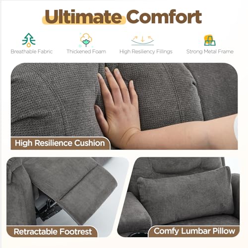 Image of RV Loveseat Recliner with Console, Reclining Loveseat Sofa, Manual Home Theater Seating with Pockets /Cup Holders for Living Room /RV Furniture (Stone Chenille)