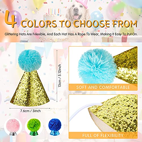4 Pieces Dog Birthday Hat For Pets Christmas Party Decoration Accessories Pet Headband Hats Charms Grooming Accessories (Gold, Silver, Blue, Green) #TOP1