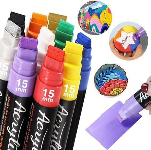 12 Colors Jumbo Poster Marker Set - 15mm Wide Tip Acrylic Paint Pens For Rock, Glass, Wood, Canvas