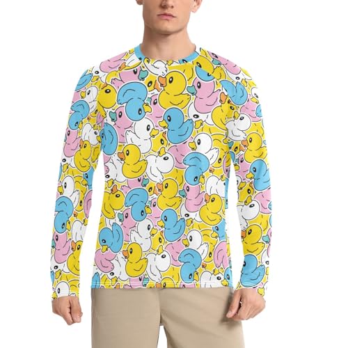 Men's Long Sleeve Rash Guard UPF 50+ UV Swim Shirts Sun Protection Fishing Hiking Rubber Duck T-Shirt