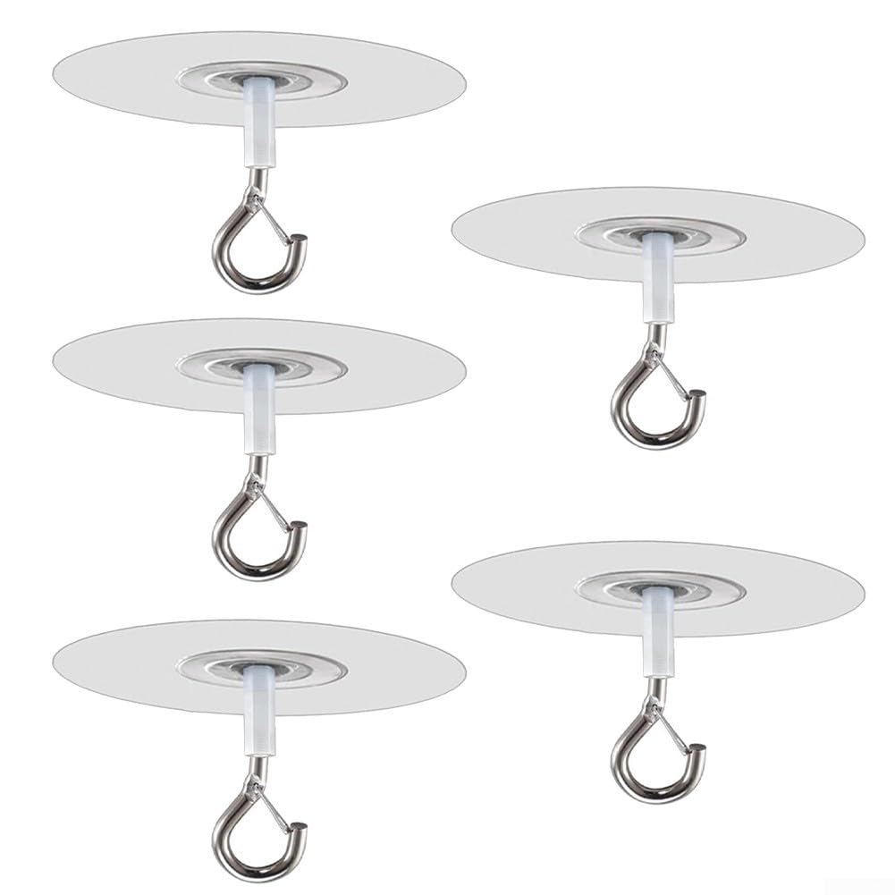No Hole Ceiling Hooks Kit, 5Pcs Ceiling Hooks for Hanging Light Plants, Wind Chimes, Lights, Xmas Party Decorations Accessories