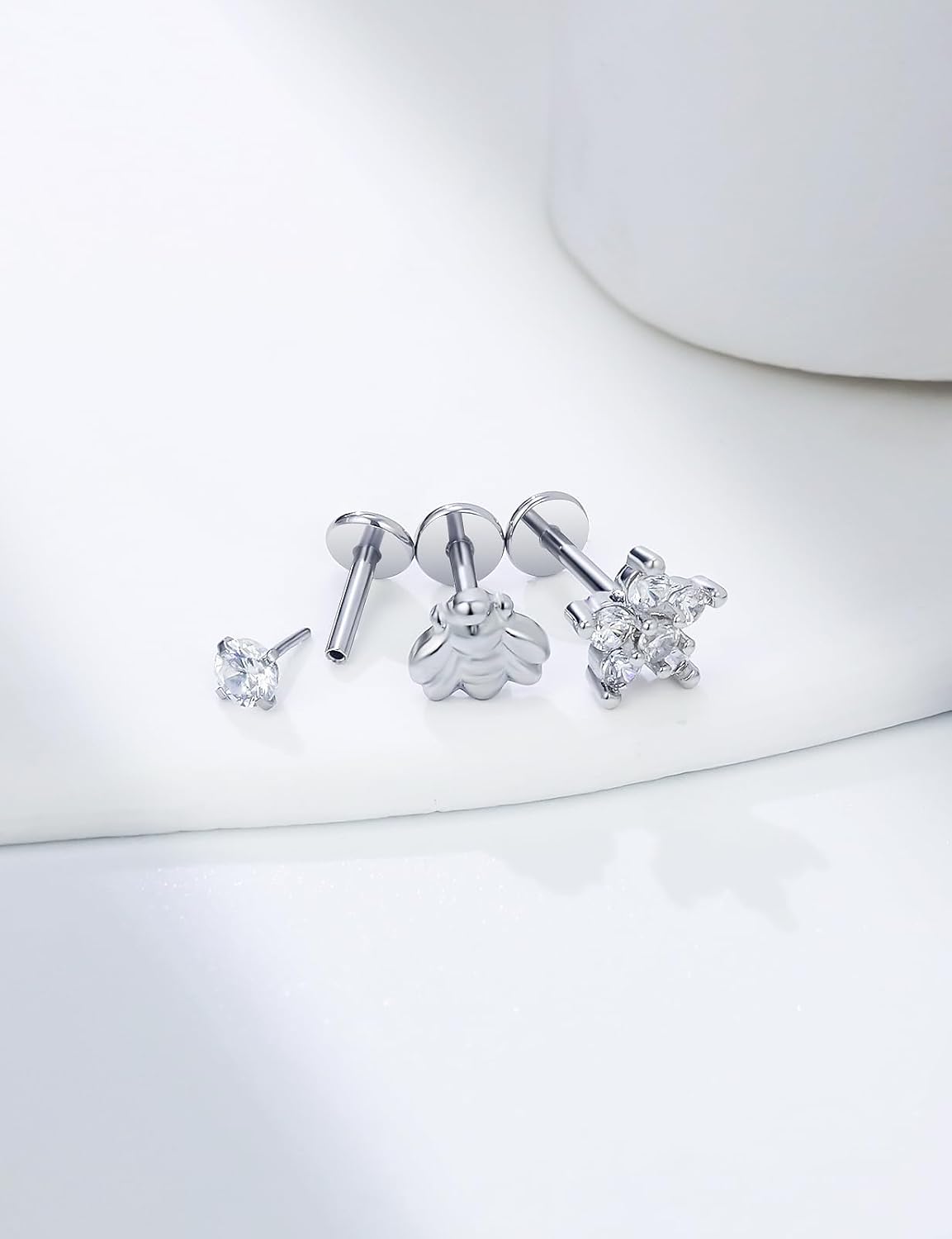 14K Gold Filled 20G 18G 16G Threadless Flat Back Earrings Studs Surgical Stainless Steel Clear CZ Push In Nose Rings Studs Tragus Helix Conch Cartilage Earrings Piercing Jewelry For Women Men - Image 5