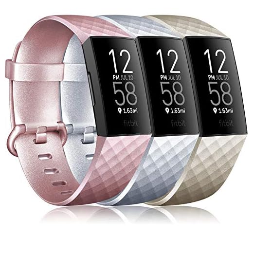 Wanme Pack 3 kompatibel med Fitbit Charge 3 rem/Fitbit Charge 4 band, justerbar ersättning sport tillbehör armband för Fitbit Charge 3/Charge 4 01 Rose Gold+Gold+Silver L