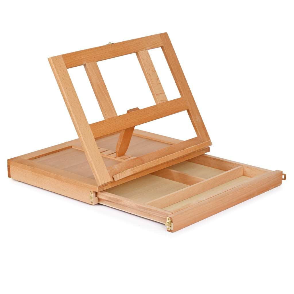 Caballete de mesa para pintar, soporte de dibujo ajustable, caja de pintura de madera de haya maciza para principiantes, estudiantes, artistas adultos, se adapta a lienzos, paneles o libros