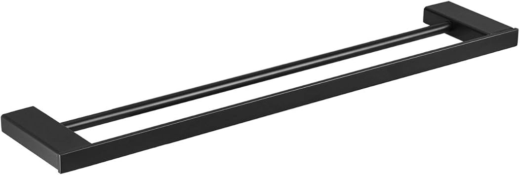 Soporte para toalla de baño 40 cm Doble riel Acabado negro Estante de esquina Toalla Riel Montaje en pared Acero inoxidable Leekayer