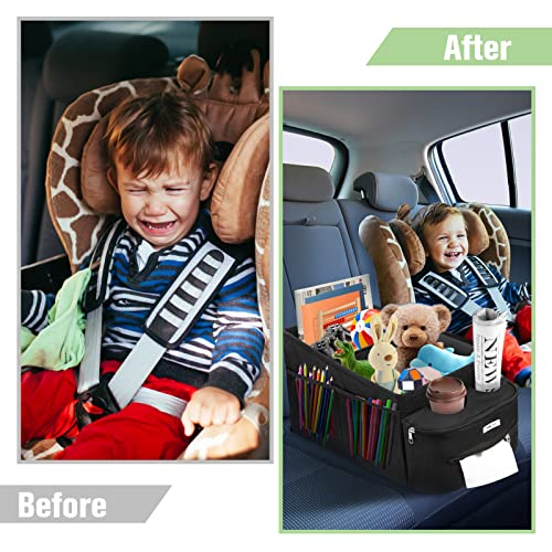 Image of FUNNy elf Passenger Seat Organizer, Collapsible Car Storage with Partitions & 4 Cup Holders for Front or Back Seat