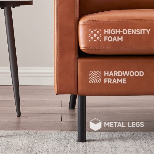 Z-Hom 70" Top-Grain Leather Sofa, 2-Seat Upholstered Loveseat Sofa Couch For Living Room Bedroom Apartment, Cognac Tan #TOP4